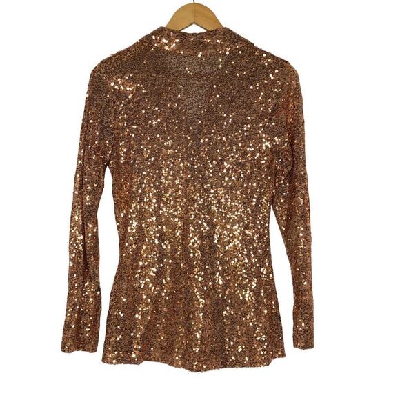 DR2 by Daniel Rainn Shirt Sequin Ruched Long Sleeve Button-Up Copper Rose NWT S - Picture 3 of 6